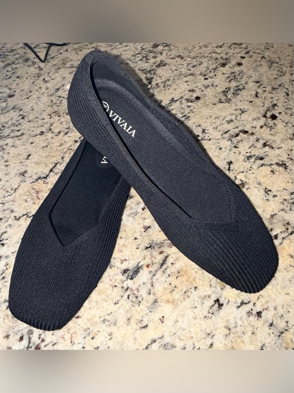 Vivaia Black Knit Square-Toe Flats - Comfortable Women's Loafers